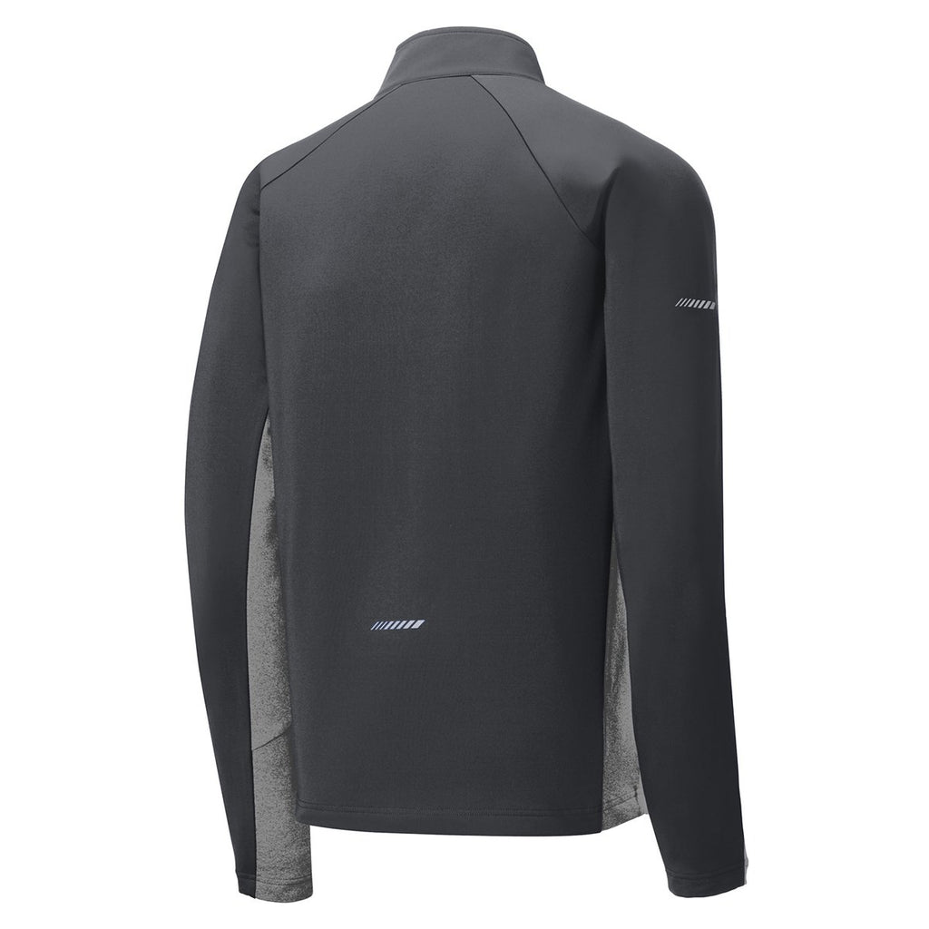 Sport-Tek Men's Charcoal Grey/Charcoal Grey Heather Sport-Wick Stretch Contrast 1/2-Zip Pullover