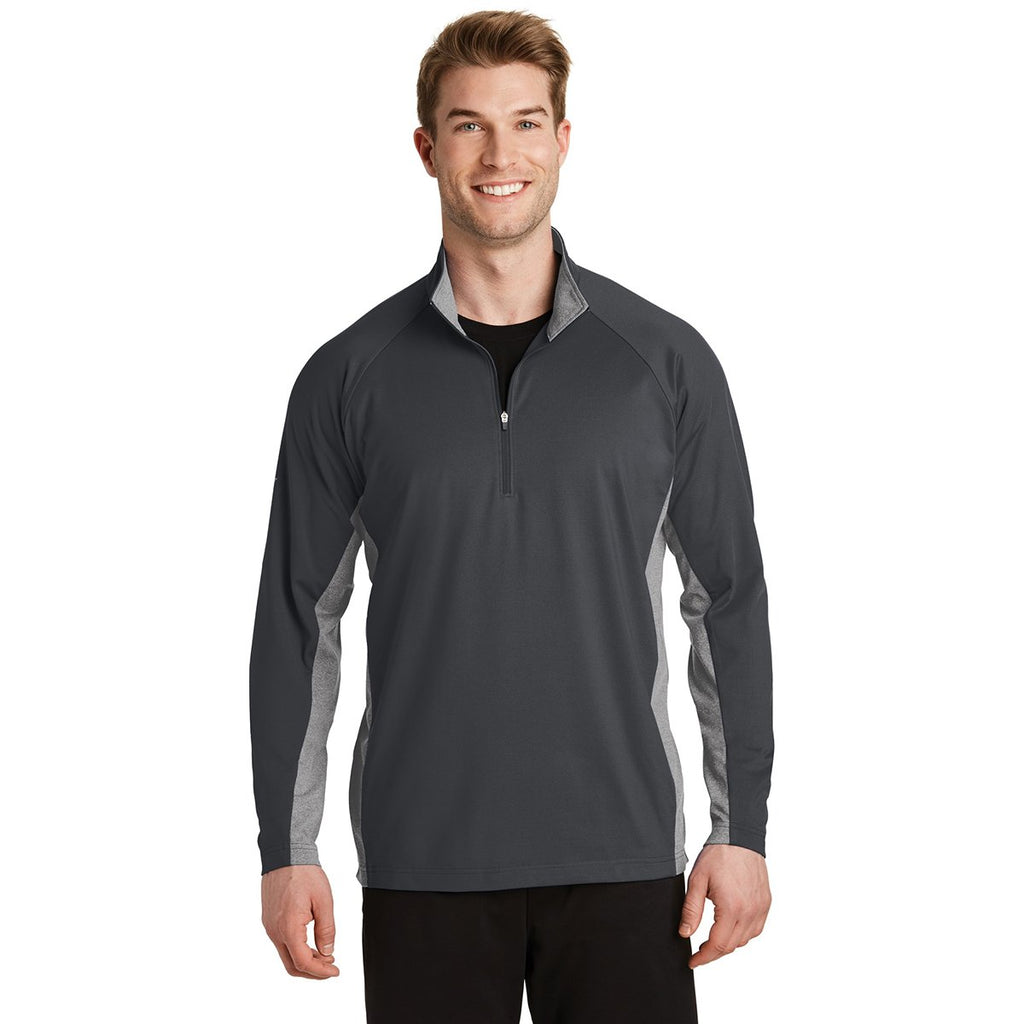 Sport-Tek Men's Charcoal Grey/Charcoal Grey Heather Sport-Wick Stretch Contrast 1/2-Zip Pullover