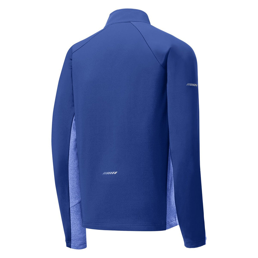 Sport-Tek Men's True Royal/True Royal Heather Sport-Wick Stretch Contrast 1/2-Zip Pullover