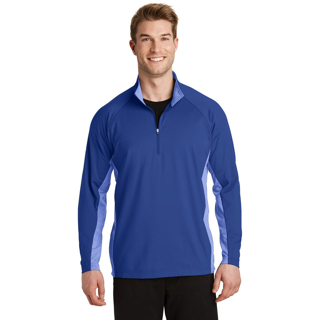 Sport-Tek Men's True Royal/True Royal Heather Sport-Wick Stretch Contrast 1/2-Zip Pullover