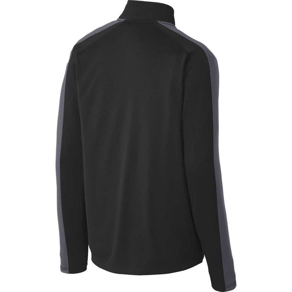 Sport-Tek Men's Black/Iron Grey Sport-Wick Textured Colorblock 1/4-Zip Pullover