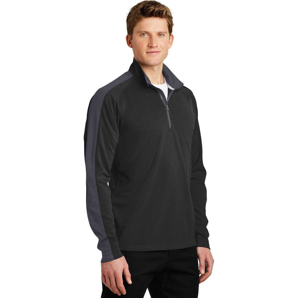 Sport-Tek Men's Black/Iron Grey Sport-Wick Textured Colorblock 1/4-Zip Pullover