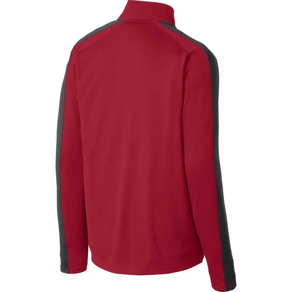 Sport-Tek Men's Deep Red/Black Sport-Wick Textured Colorblock 1/4-Zip Pullover