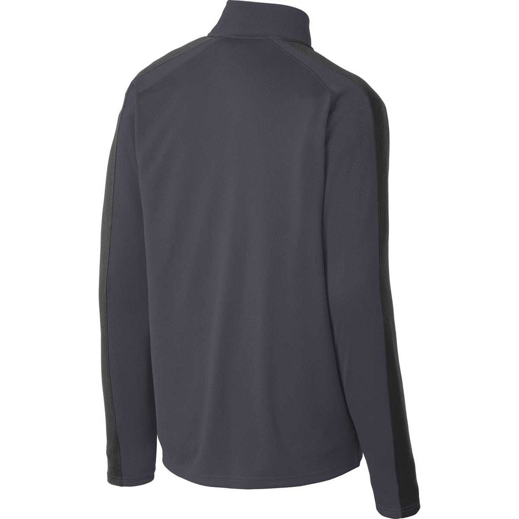 Sport-Tek Men's Iron Grey/Black Sport-Wick Textured Colorblock 1/4-Zip Pullover