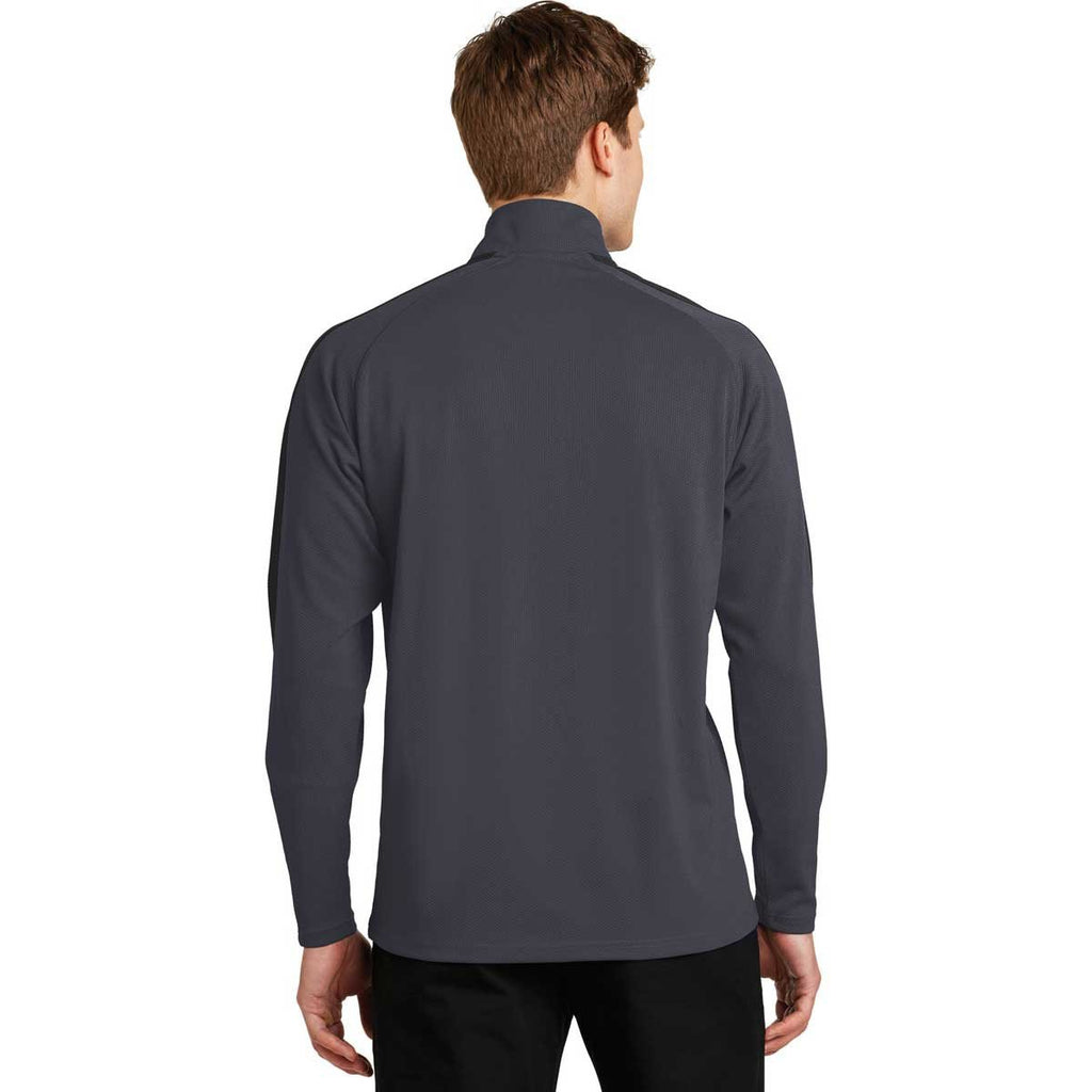 Sport-Tek Men's Iron Grey/Black Sport-Wick Textured Colorblock 1/4-Zip Pullover