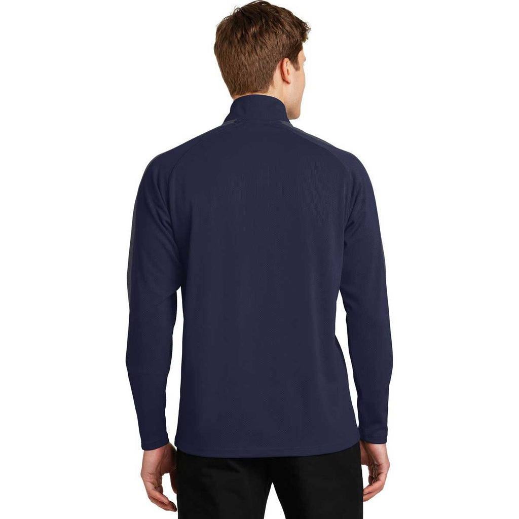 Sport-Tek Men's True Navy/Iron Grey Sport-Wick Textured Colorblock 1/4-Zip Pullover