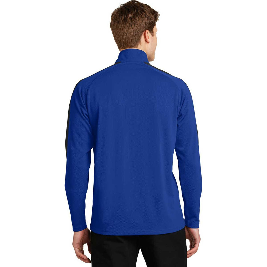 Sport-Tek Men's True Royal/Black Sport-Wick Textured Colorblock 1/4-Zip Pullover