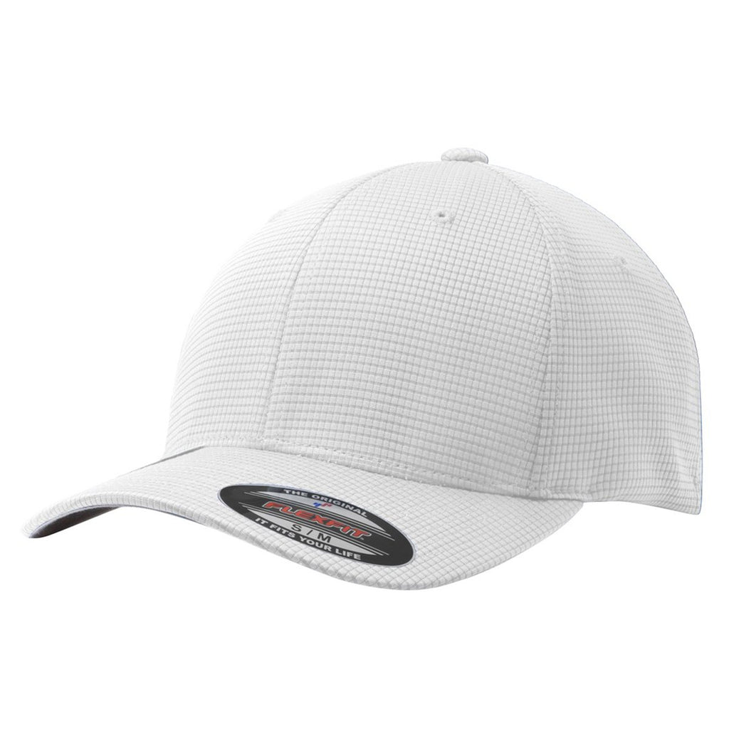 Sport-Tek White Flexfit Grid Texture Cap