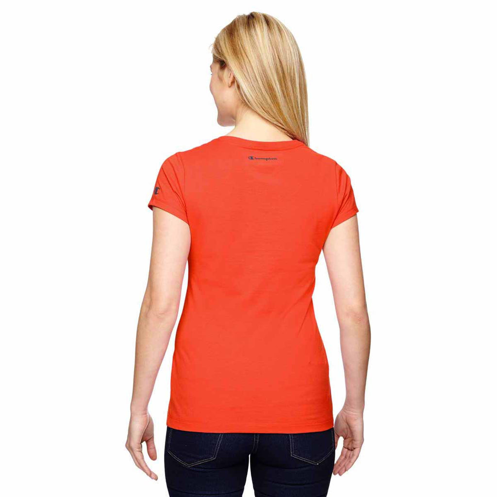 Champion Women's Sport Orange for Team 365 Vapor Cotton Short-Sleeve V-Neck