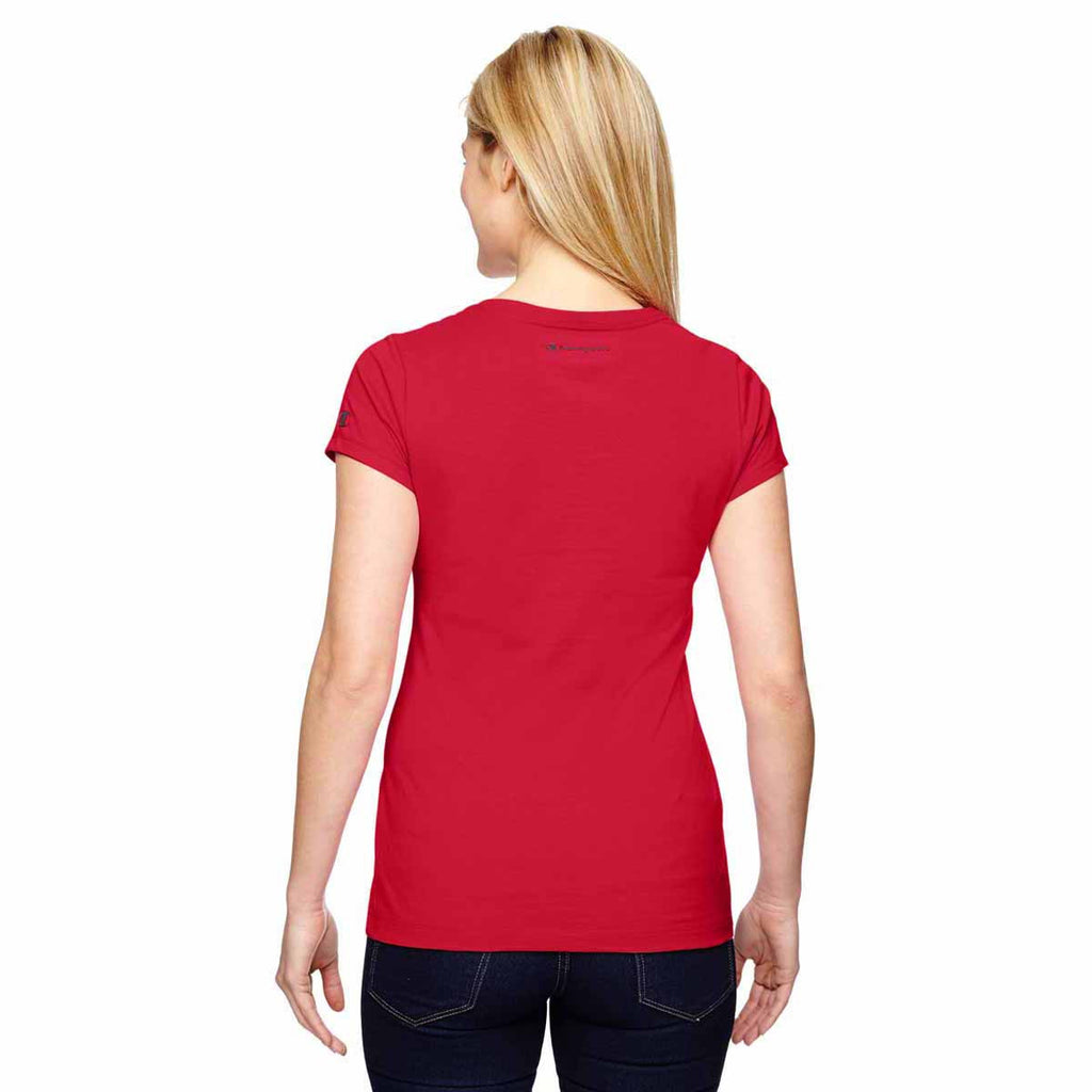 Champion Women's Sport Red for Team 365 Vapor Cotton Short-Sleeve V-Neck