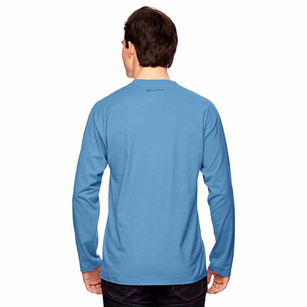 Champion Men's Sport Light Blue Vapor Cotton Long-Sleeve T-Shirt