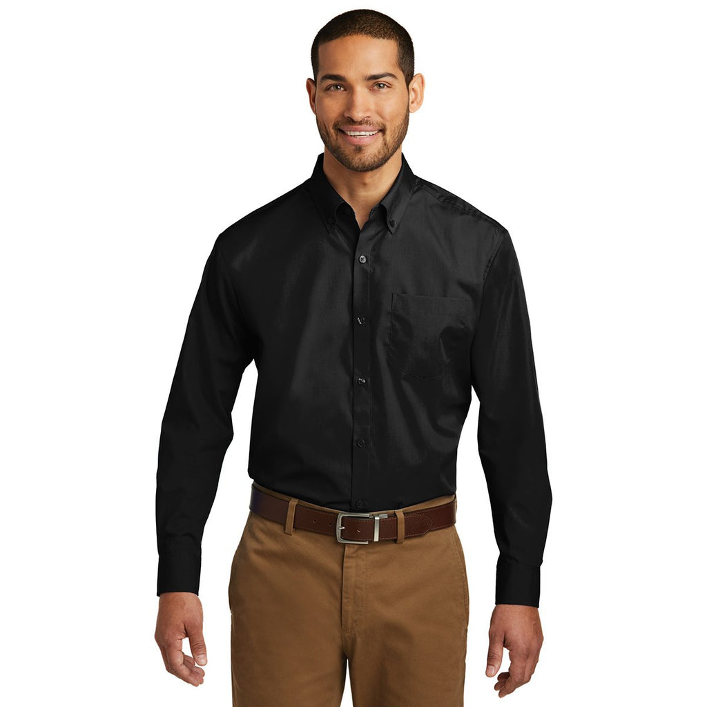 Port Authority Men's Deep Black Tall Long Sleeve Carefree Poplin Shirt