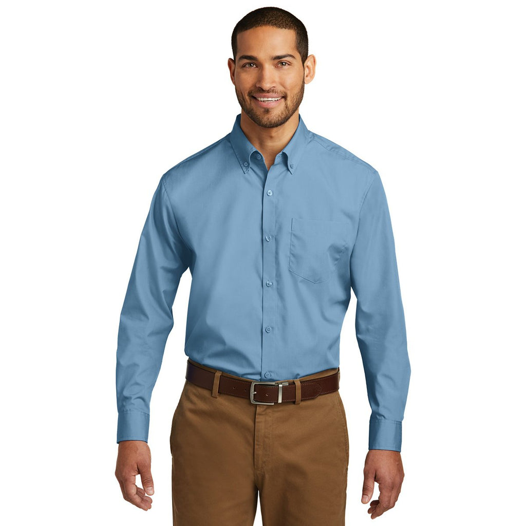 Port Authority Men's Carolina Blue Long Sleeve Carefree Poplin Shirt