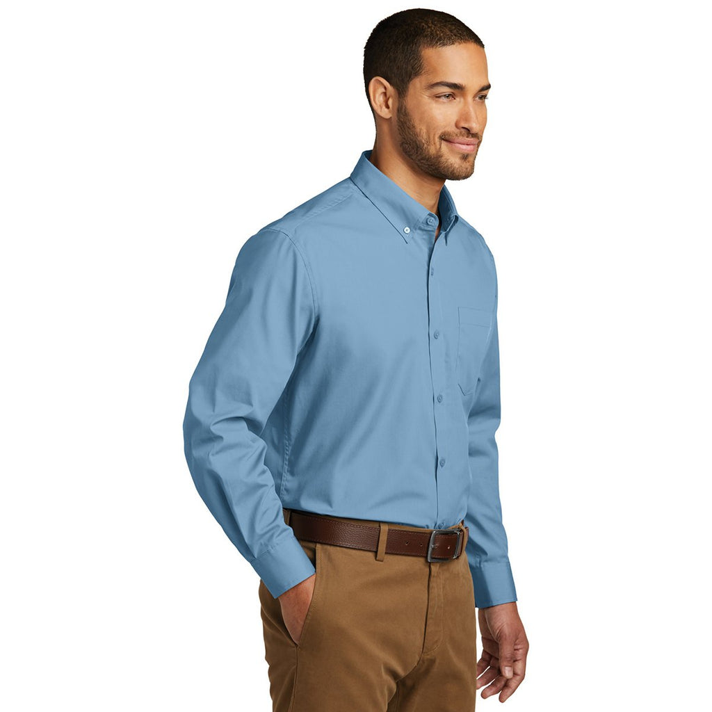 Port Authority Men's Carolina Blue Long Sleeve Carefree Poplin Shirt