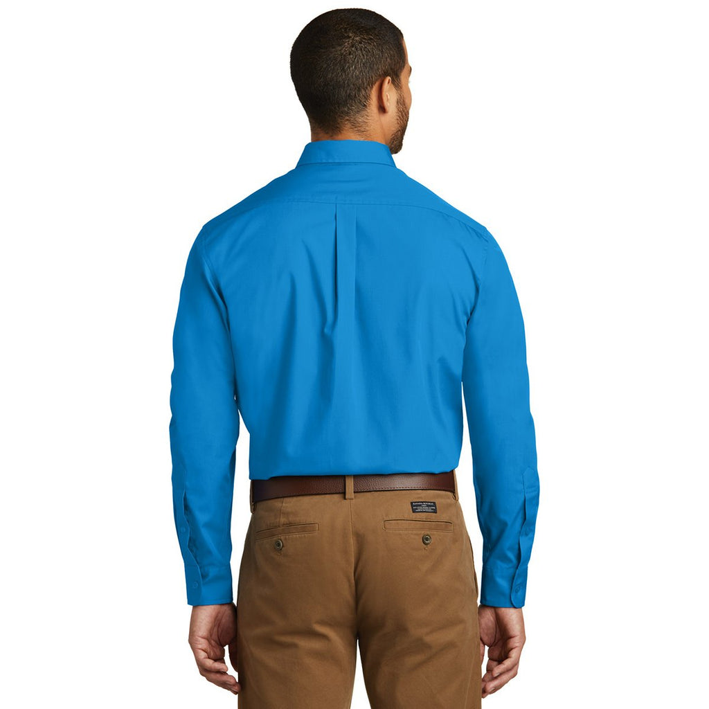 Port Authority Men's Coastal Blue Long Sleeve Carefree Poplin Shirt