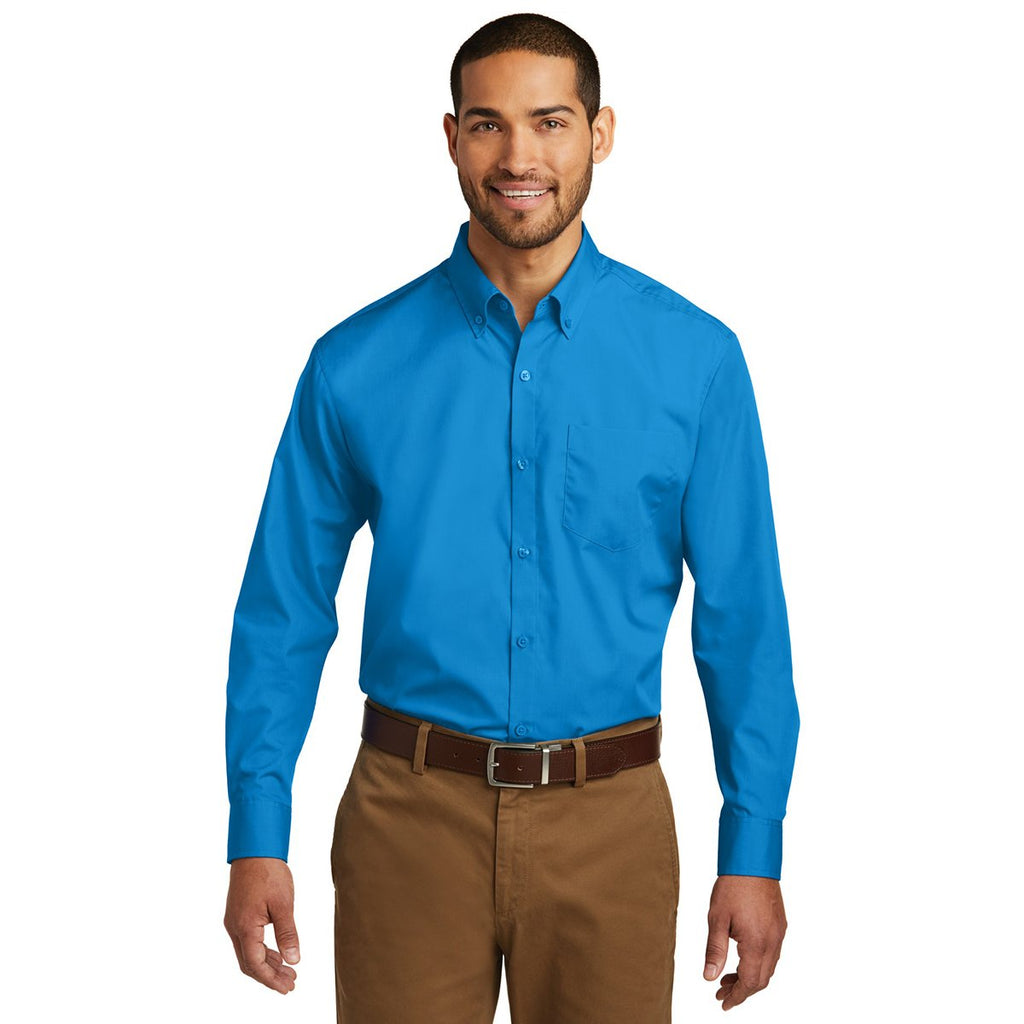 Port Authority Men's Coastal Blue Long Sleeve Carefree Poplin Shirt