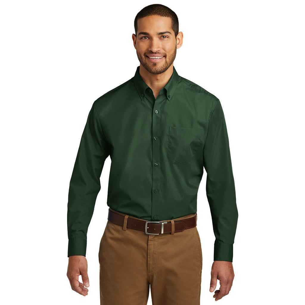 Port Authority Men's Deep Forest Green Long Sleeve Carefree Poplin Shirt