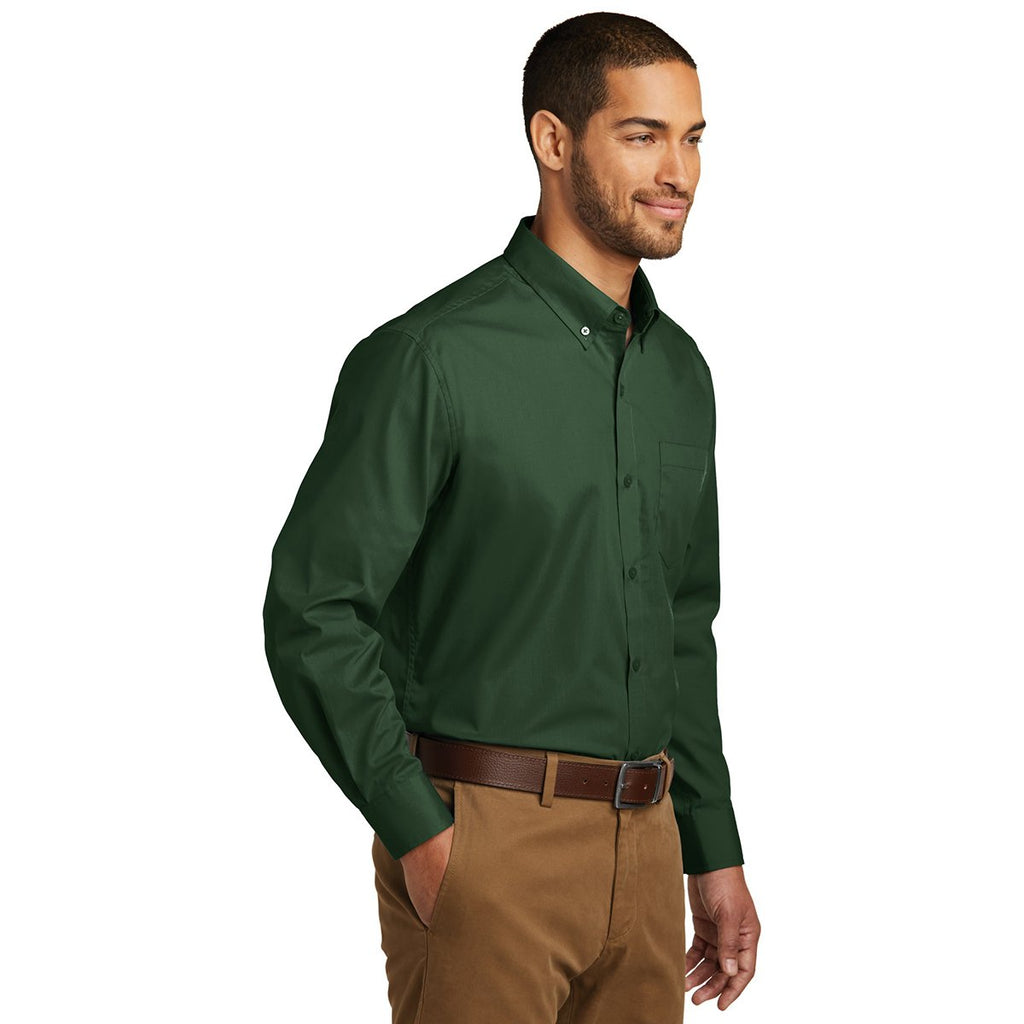 Port Authority Men's Deep Forest Green Long Sleeve Carefree Poplin Shirt