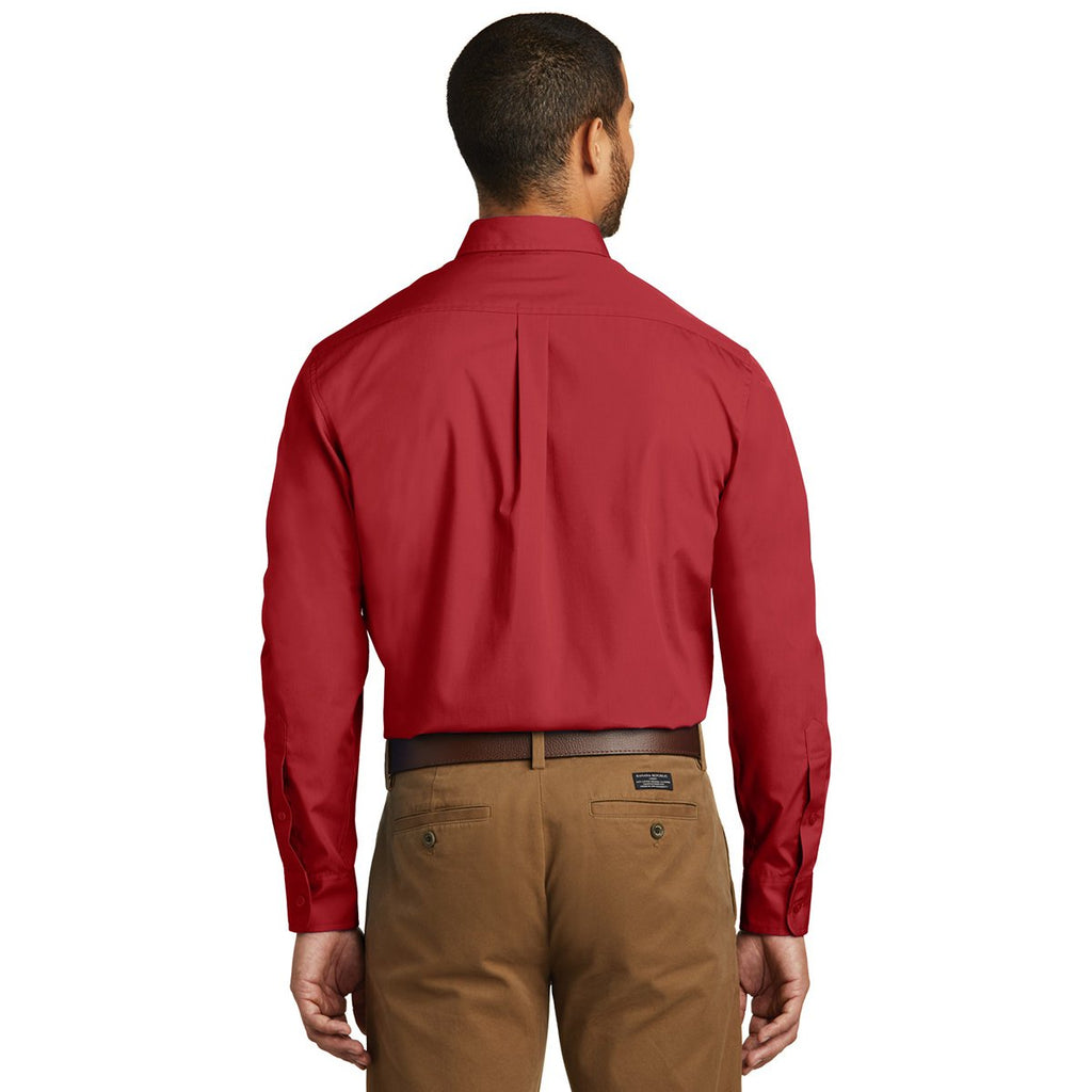 Port Authority Men's Rich Red Long Sleeve Carefree Poplin Shirt