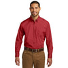 Port Authority Men's Rich Red Long Sleeve Carefree Poplin Shirt