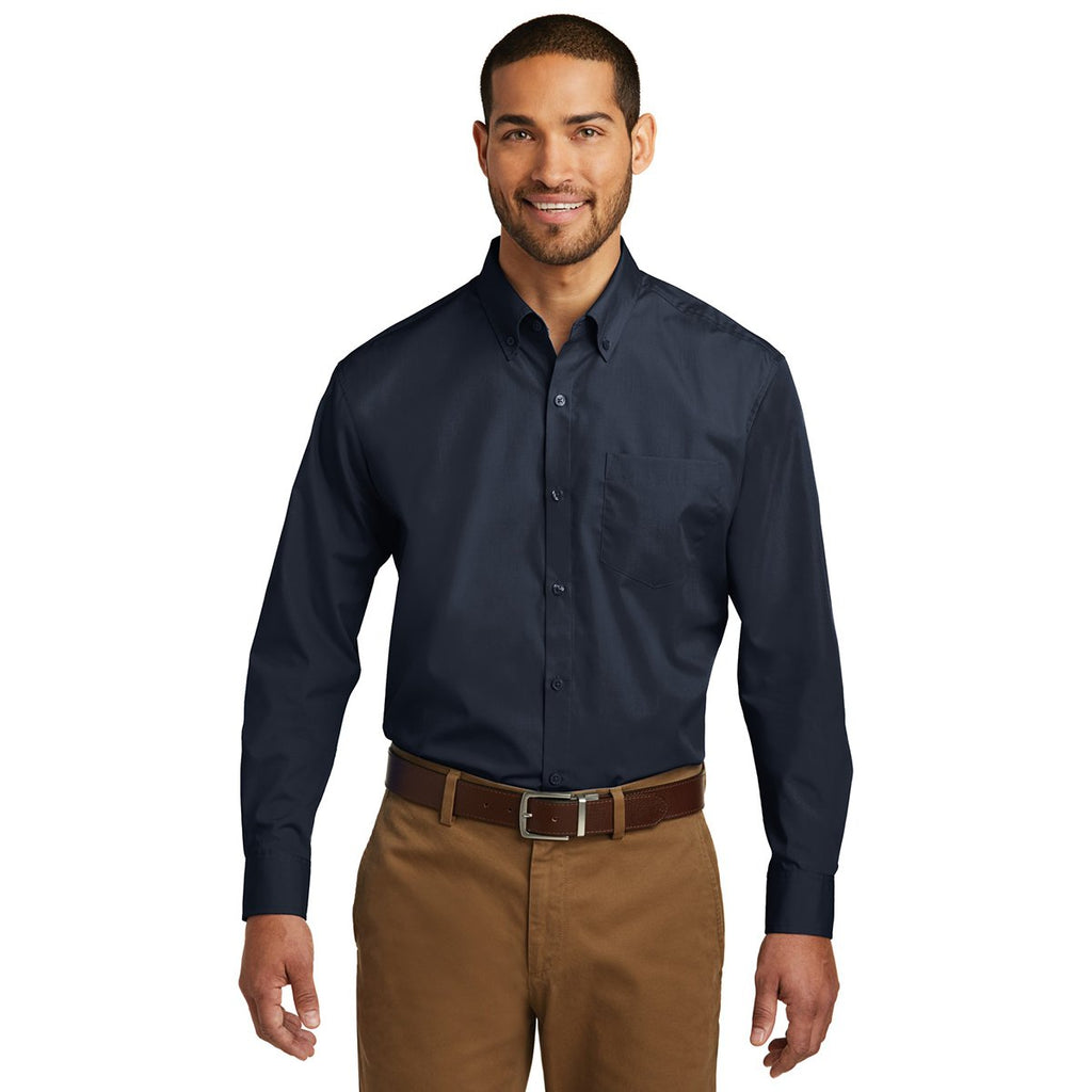 Port Authority Men's River Blue Navy Long Sleeve Carefree Poplin Shirt