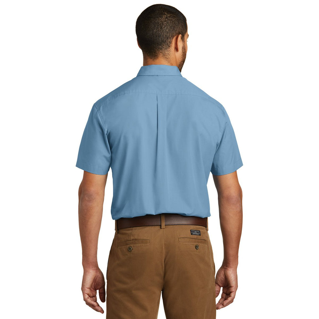 Port Authority Men's Carolina Blue Short Sleeve Carefree Poplin Shirt