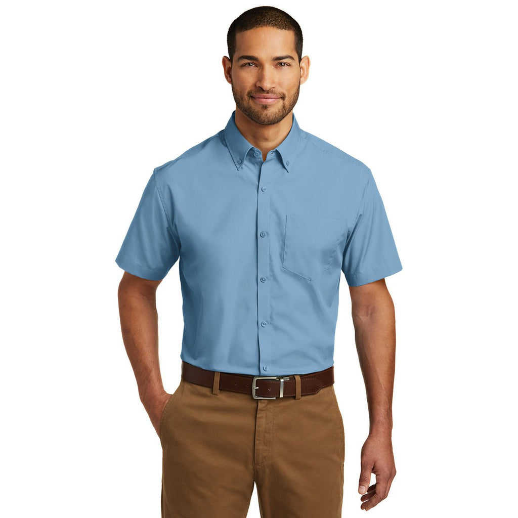 Port Authority Men's Carolina Blue Short Sleeve Carefree Poplin Shirt