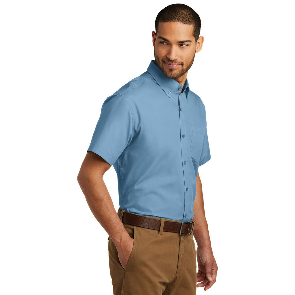 Port Authority Men's Carolina Blue Short Sleeve Carefree Poplin Shirt