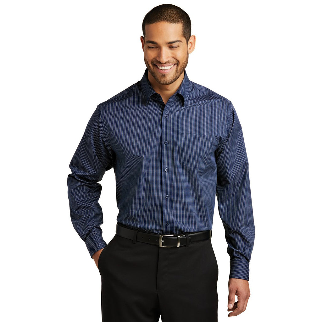 Port Authority Men's Navy/Heritage Blue Micro Tattersall Easy Care Shirt