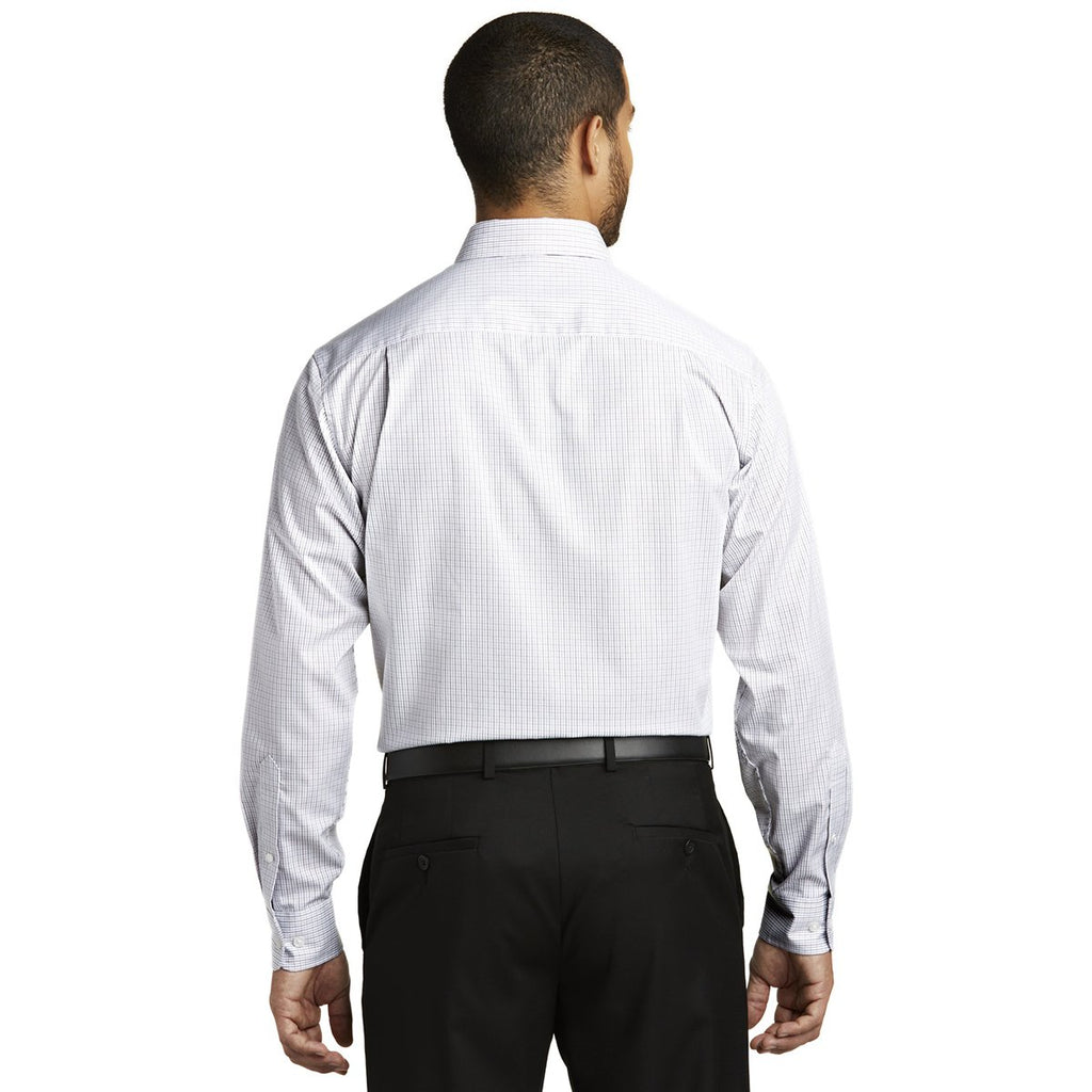Port Authority Men's White/Dark Grey Micro Tattersall Easy Care Shirt