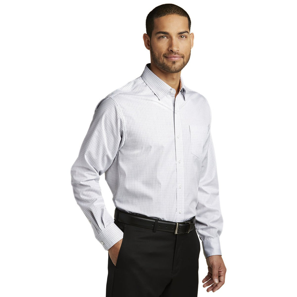 Port Authority Men's White/Dark Grey Micro Tattersall Easy Care Shirt
