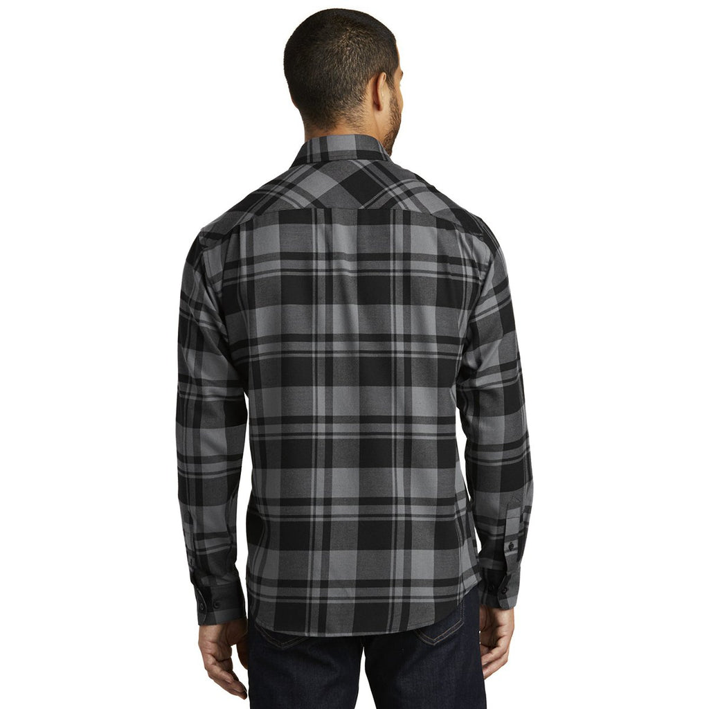 Port Authority Men's Grey/Black Plaid Flannel Shirt