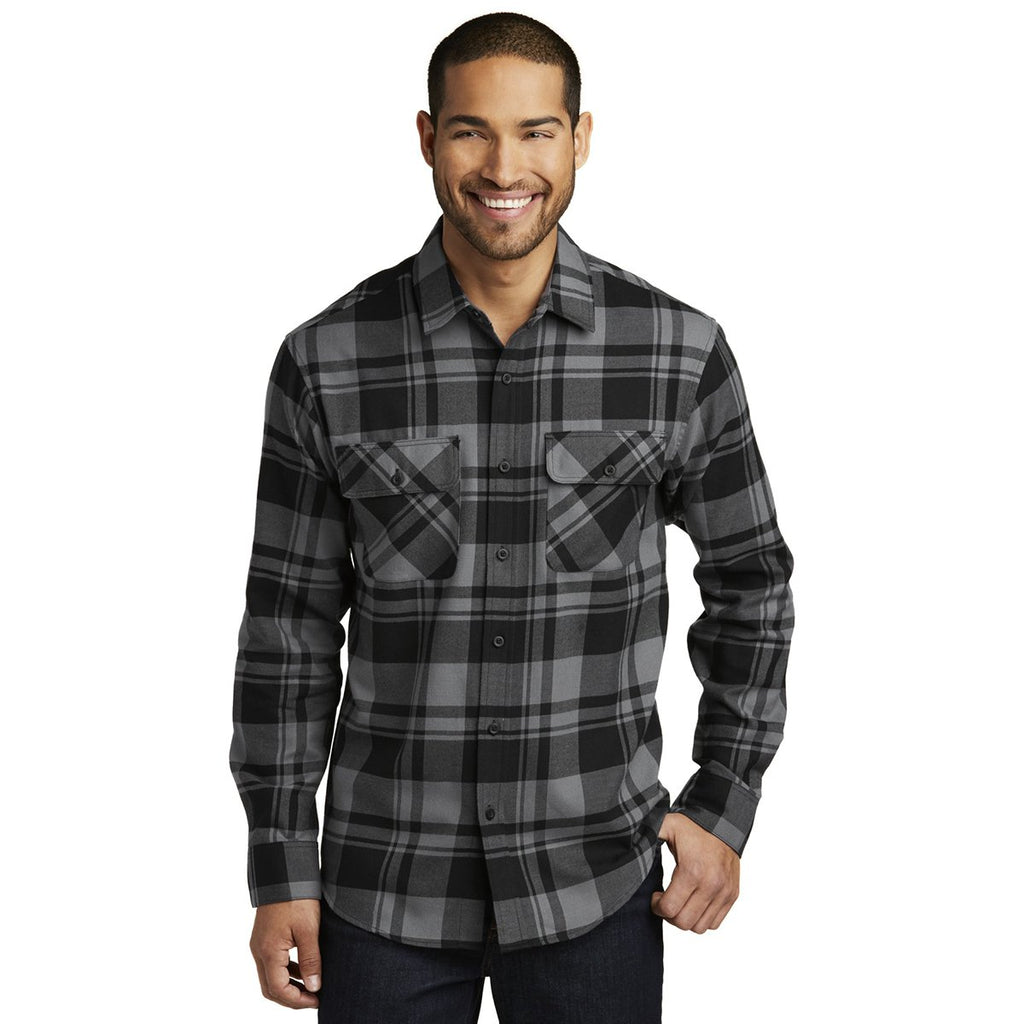 Port Authority Men's Grey/Black Plaid Flannel Shirt