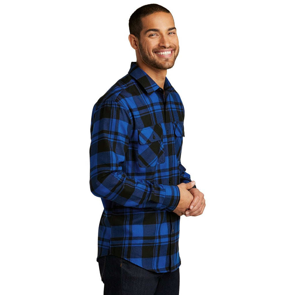 Port Authority Men's Royal/Black Plaid Flannel Shirt