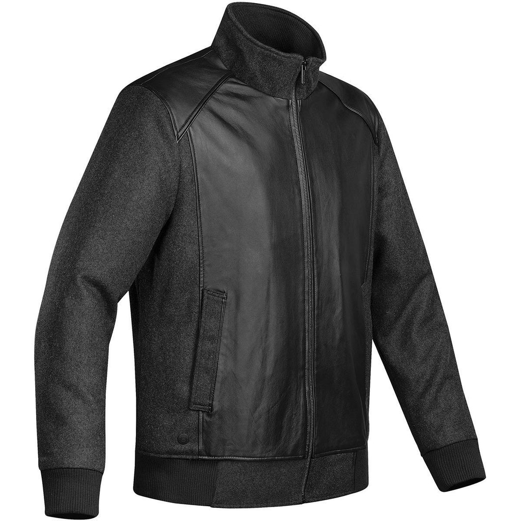 Stormtech Men's Black/Carbon Heather Hudson Leather/Wool Jacket