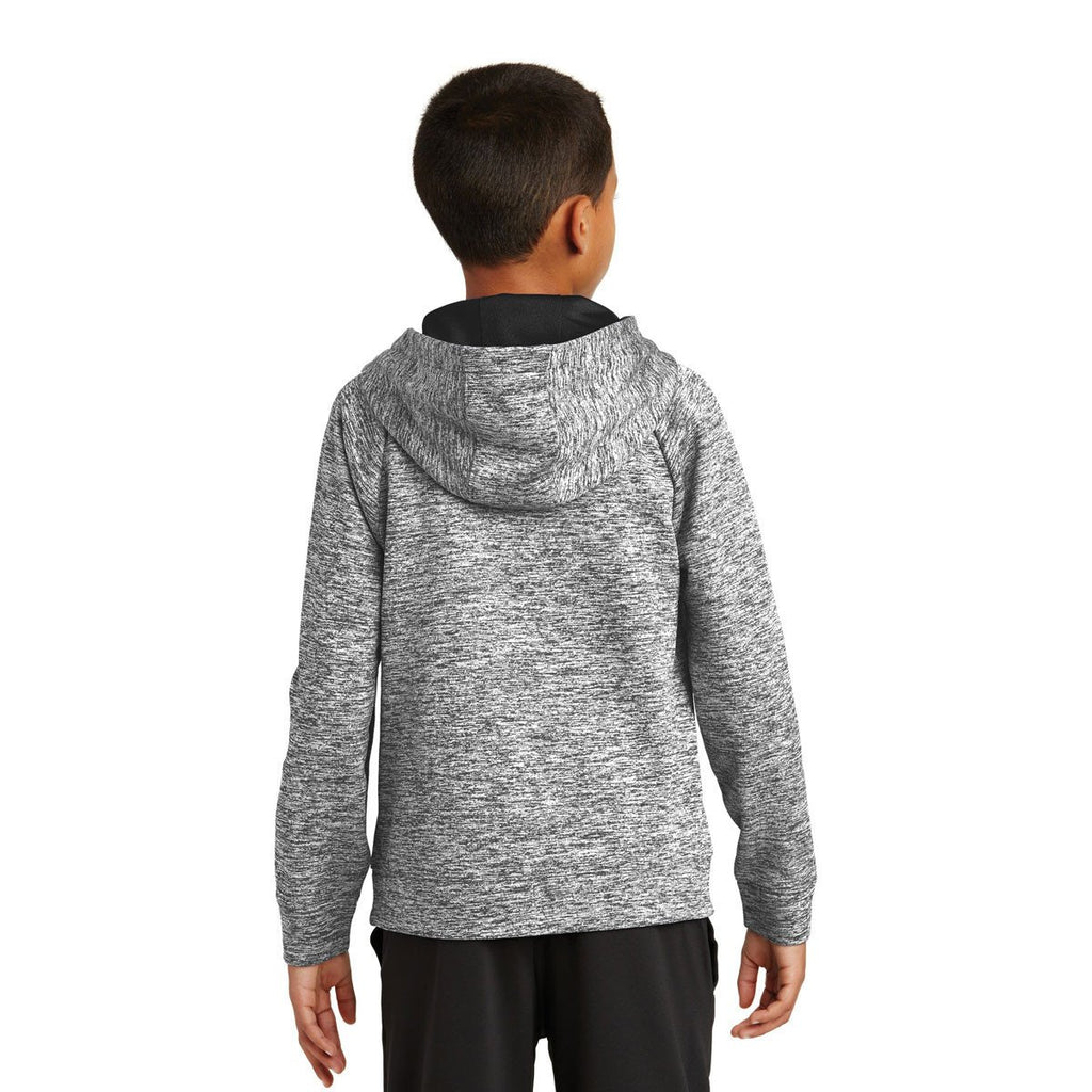 Sport-Tek Youth Black Electric Heather PosiCharge Fleece Hooded Pullover