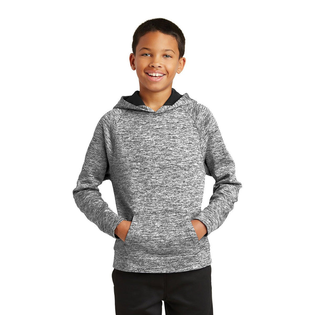 Sport-Tek Youth Black Electric Heather PosiCharge Fleece Hooded Pullover