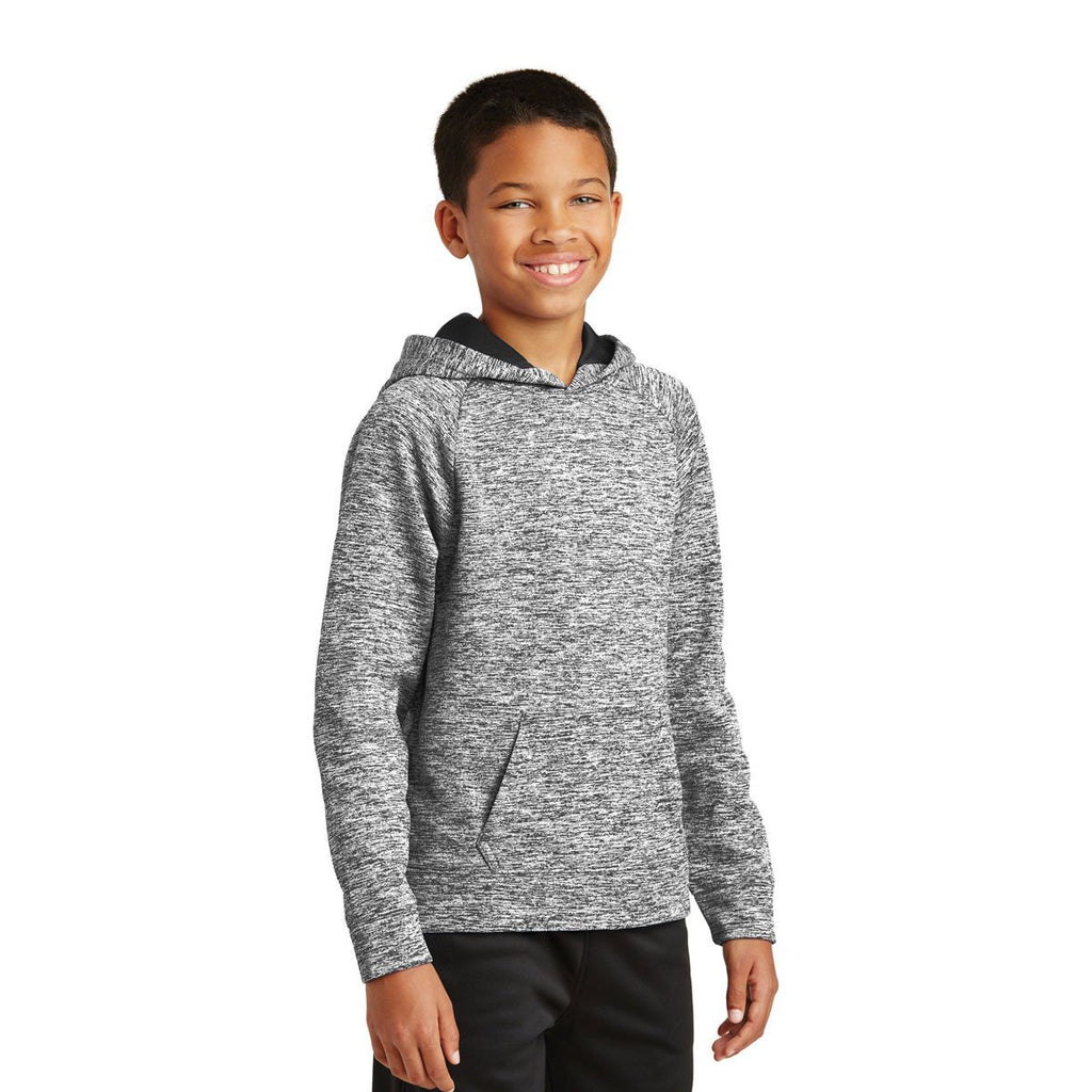 Sport-Tek Youth Black Electric Heather PosiCharge Fleece Hooded Pullover