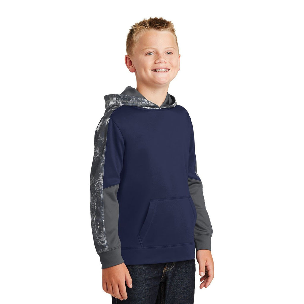 Sport-Tek Youth True Navy/Navy Sport-Wick Mineral Freeze Fleece Colorblock Hooded Pullover