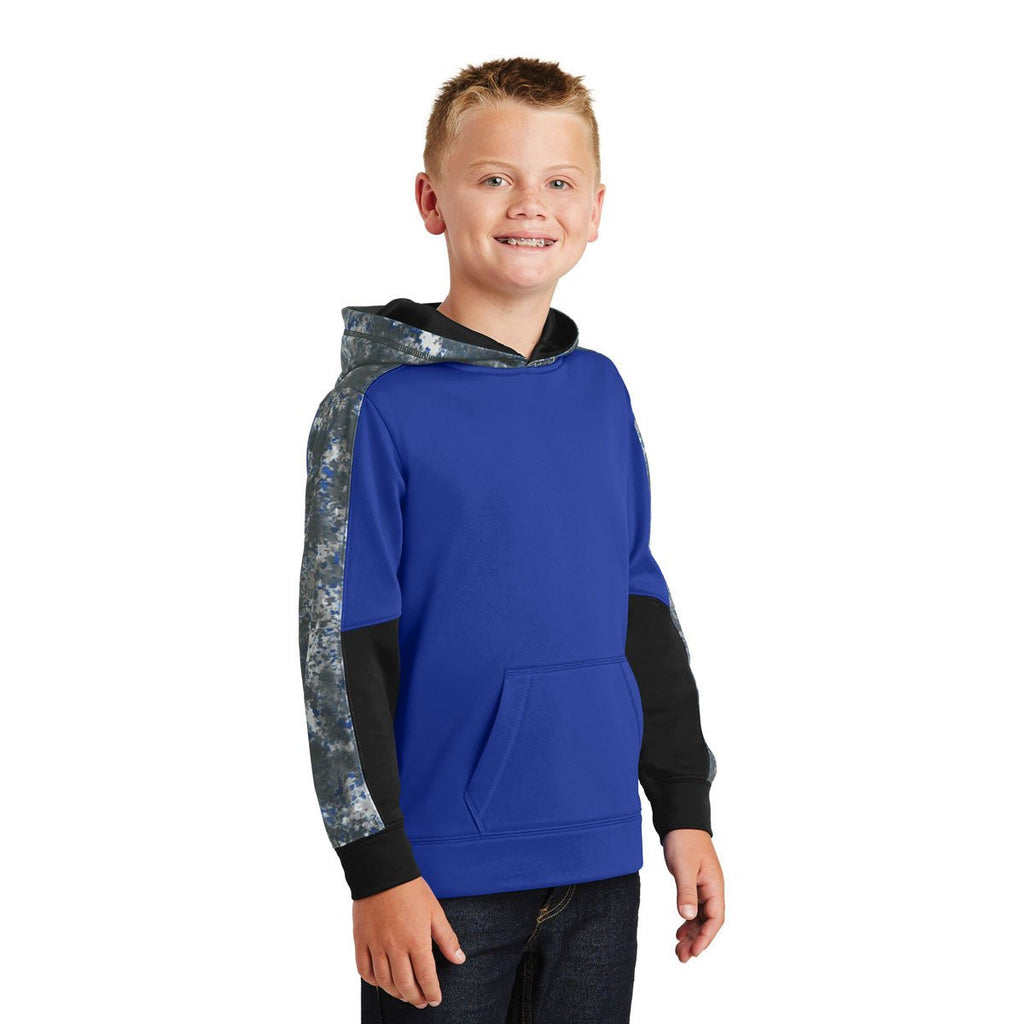Sport-Tek Youth True Royal/True Royal Sport-Wick Mineral Freeze Fleece Colorblock Hooded Pullover